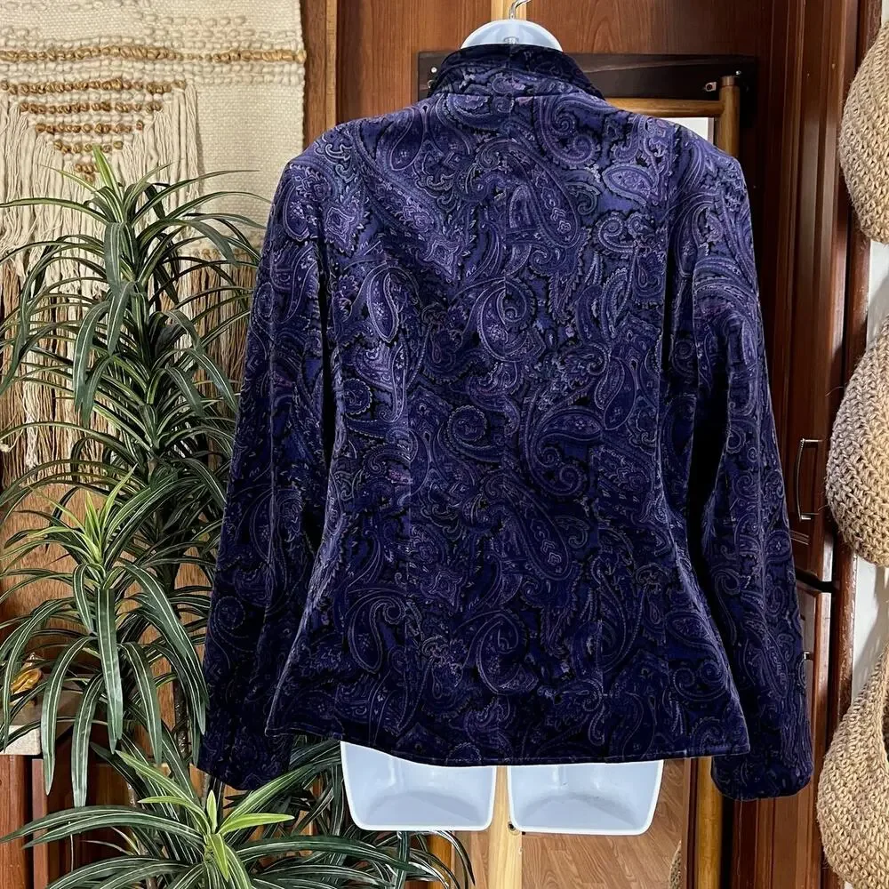 Lafayette 148 New York Velvet Paisley Blazer 12 | Purple Lined Y2K Glam Jacket - Picture 2 of 12